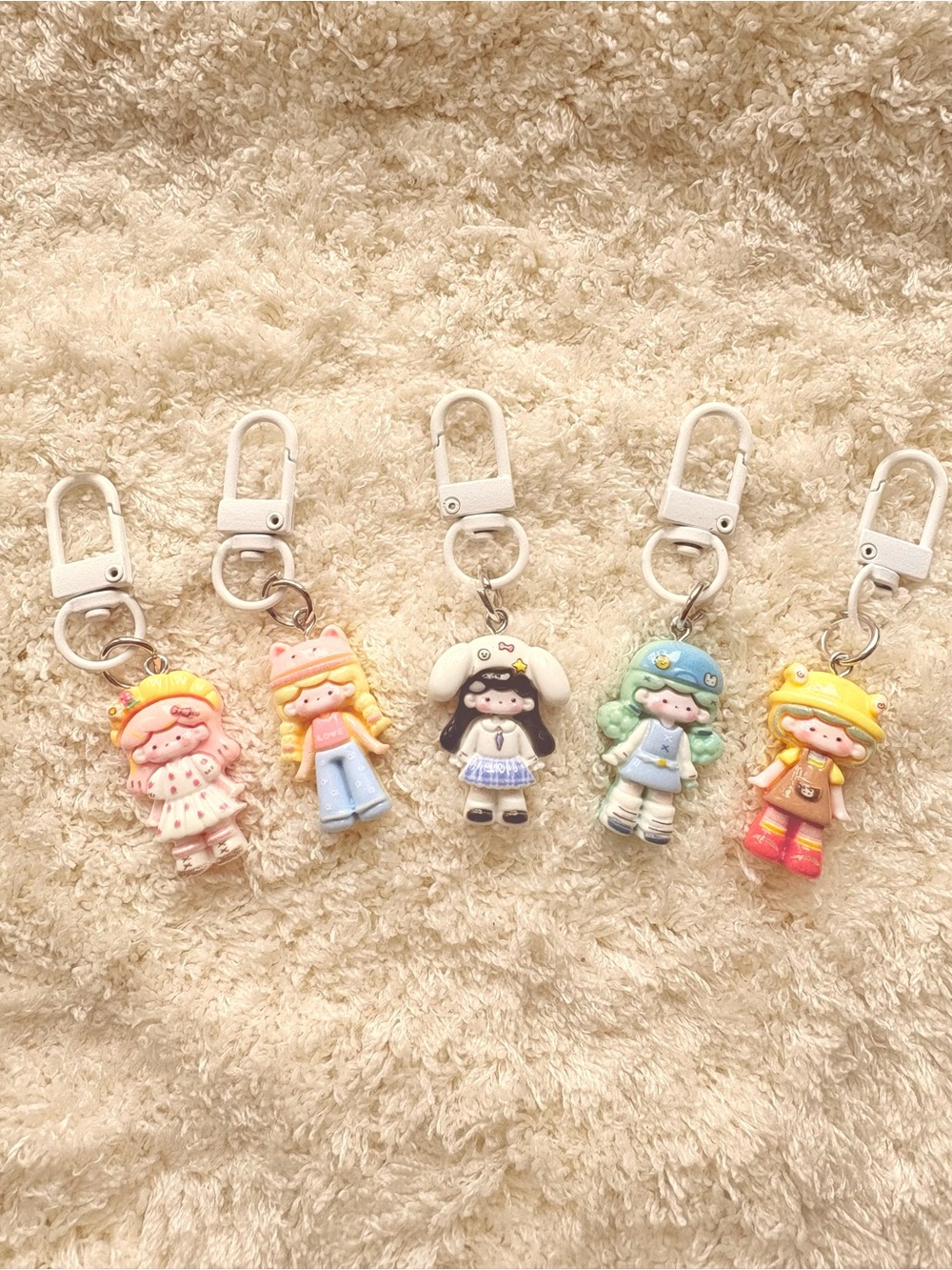 Cute Pastel Doll Keychain - Pink, Yellow, Blue, Green Options